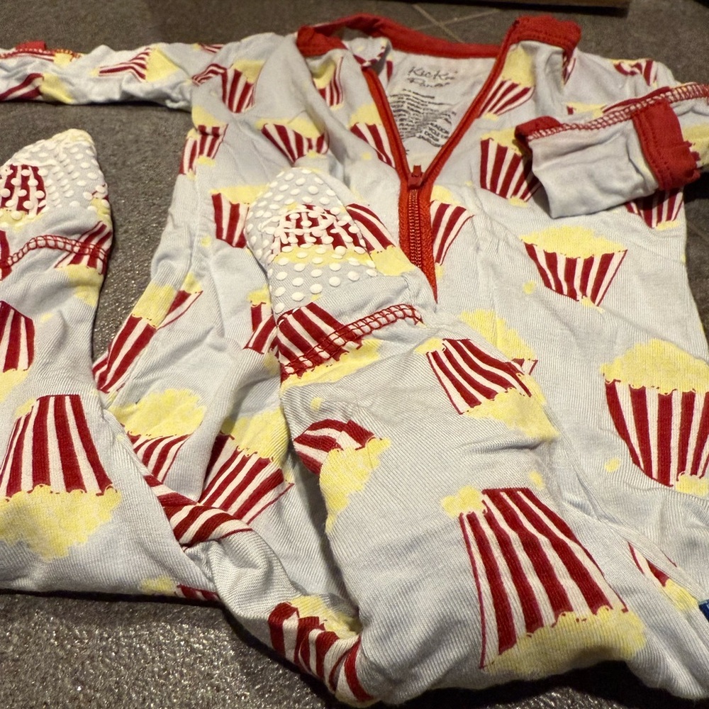 Kickee Pants Footies With Zipper Popcorn Print